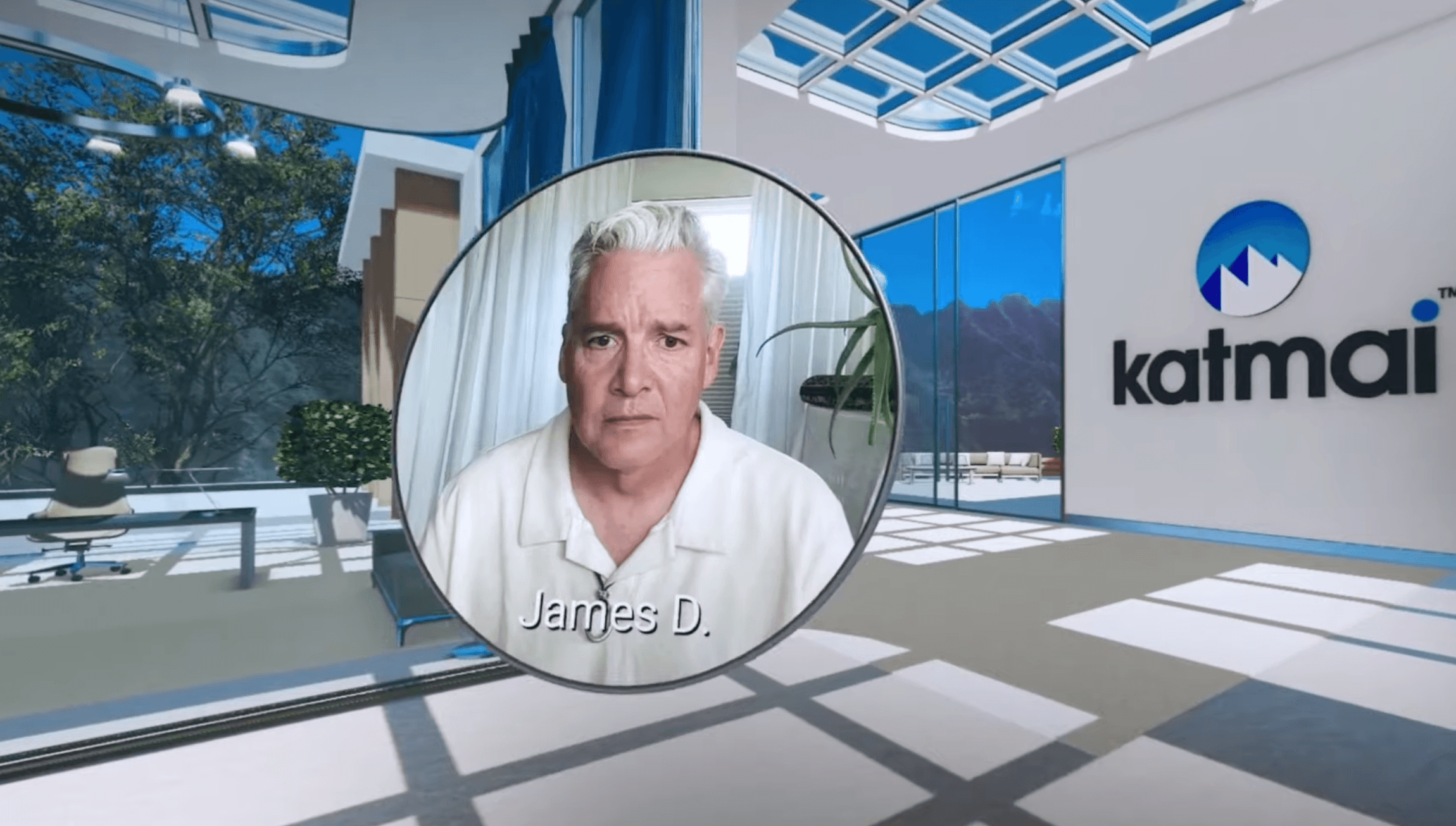 A Katmai user named James D. appearing inside a virtual office